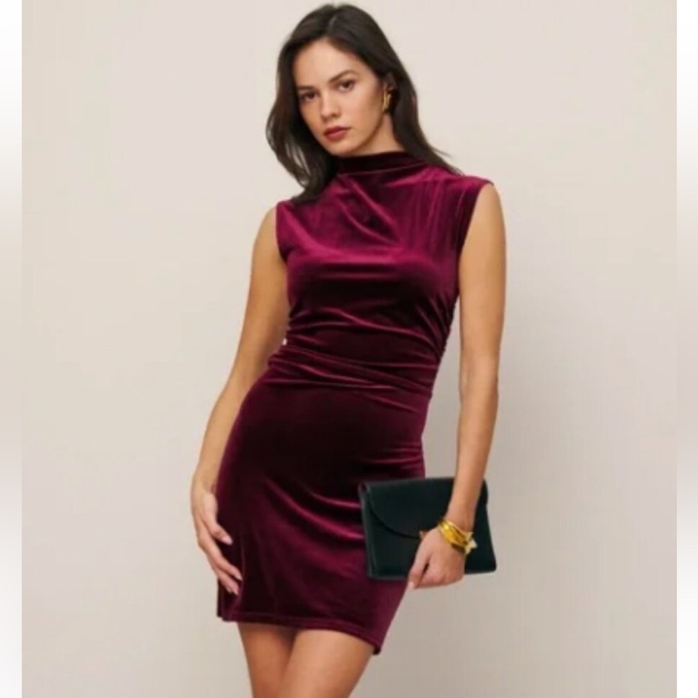 Ever New | Velour High Neck Mini Dress - Wine Burgundy